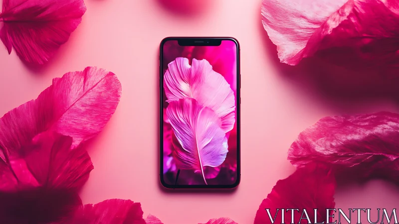 Smartphone Wallpaper: Pink Feather on Magenta Background.