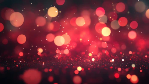 Red bokeh lights over sparkling glitter background scene.