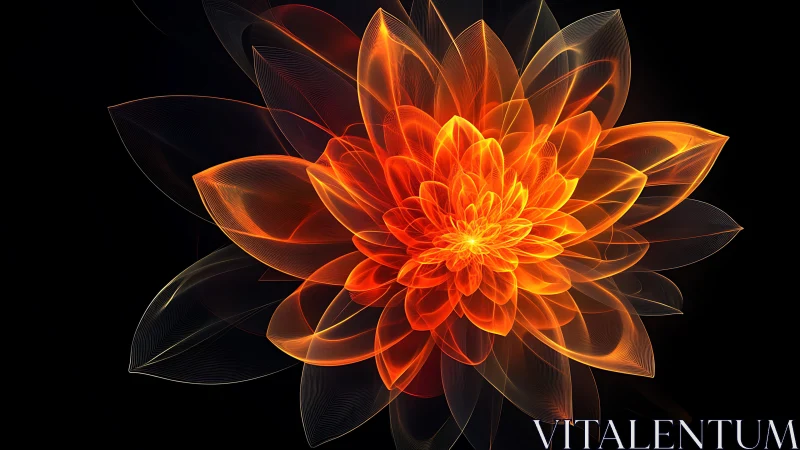 Luminous code-flower unfolds in layers of molten light