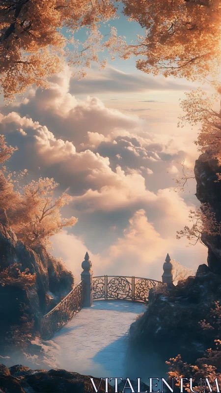 Gentle sky bridge welcomes wanderers into glowing clouds