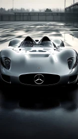 Mercedes concept roadster shown front-on on wet tarmac