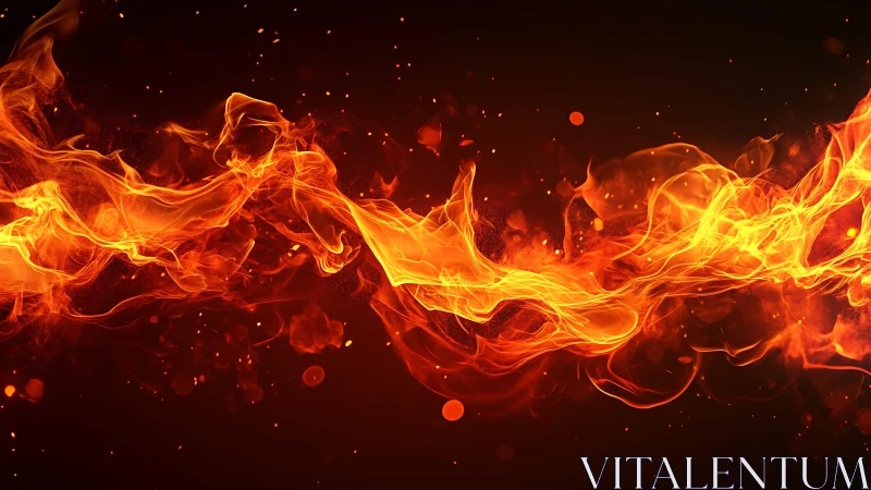 Vivid Stream of Flames on Dark Background, Abstract Digital Art.