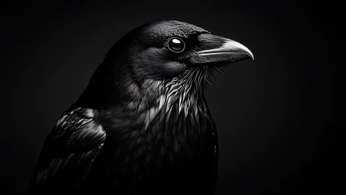 Majestic Raven Portrait in Dramatic Black and White Photography.