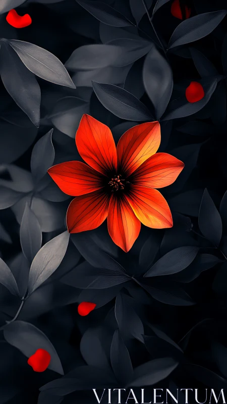 Vivid Blossom Against Monochrome Foliage: Chromatic Contrast Study.