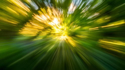 Radiant Abstract Sunburst in Green and Yellow Tones, Motion Blur.