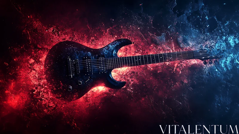 Electric guitar on red and blue abstract energy background.