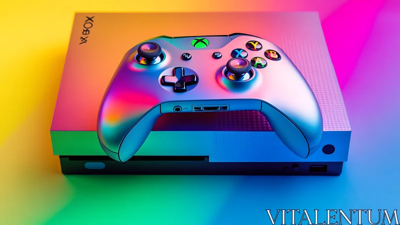 Colorful Xbox Gaming Console with Holographic Controller Display