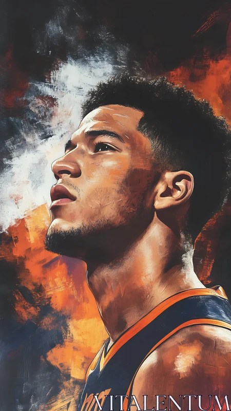 Basketball portrait shows focused player in fiery colors