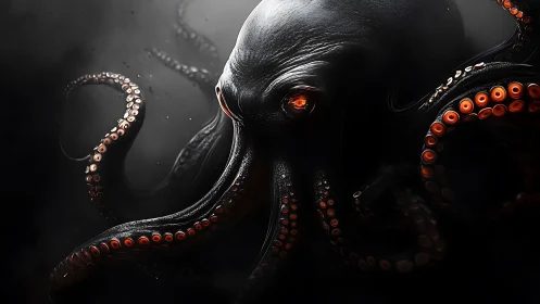 Midnight leviathan studies intruders with molten ember eyes