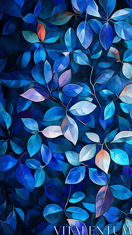 Blue foliage pattern glows with cool luminous highlights
