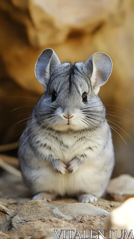 Round-cheeked canyon chinchilla posing like a pocket monk.