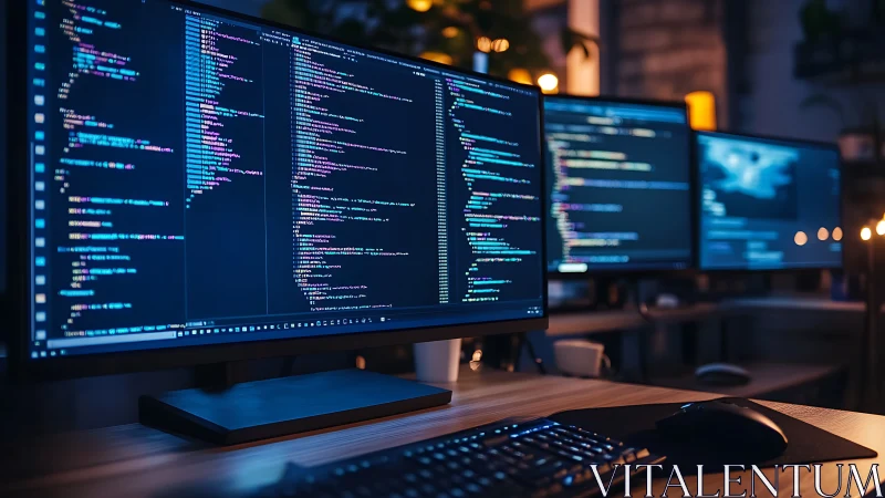 Calm coding workspace glows with colorful lines of code