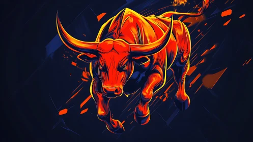 Dynamic bull illustration uses high contrast neon color scheme