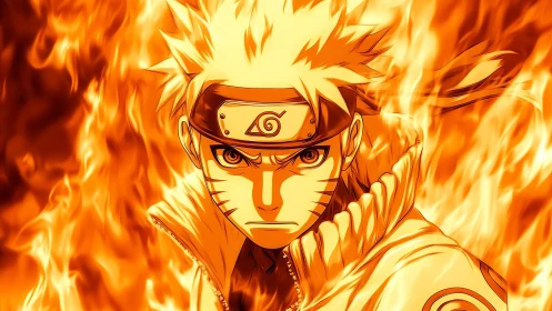 Fiery anime warrior rendered in dynamic orange chromatic blaze