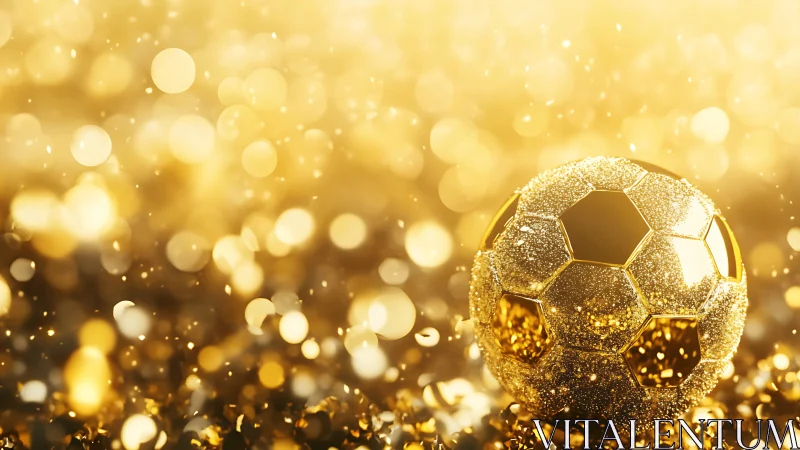 Golden glitter football crowned in swirling stadium light.