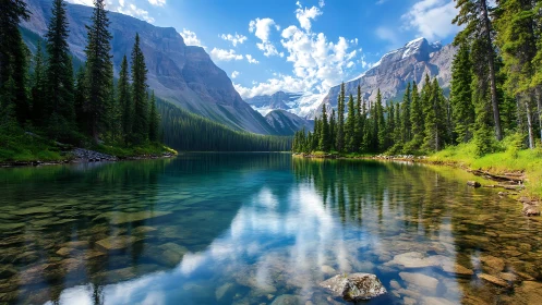 Mountain lake mirror dreaming beneath evergreen cathedrals.