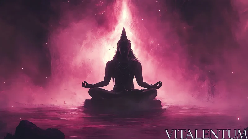 Cosmic yogi ignites a violet storm of meditative fire.