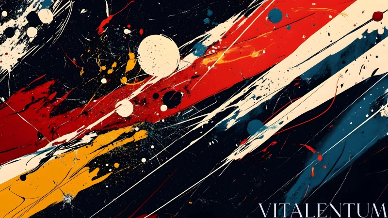 Dynamic abstract painting with bold splashes and vibrant streaks.