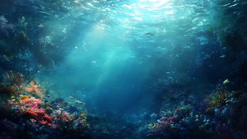 Sunken sapphire garden bathed in wandering ocean light.
