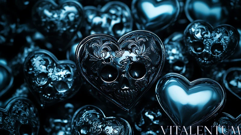 Ornamental Skull Hearts: Memento Mori in 3D Glass Rendering.