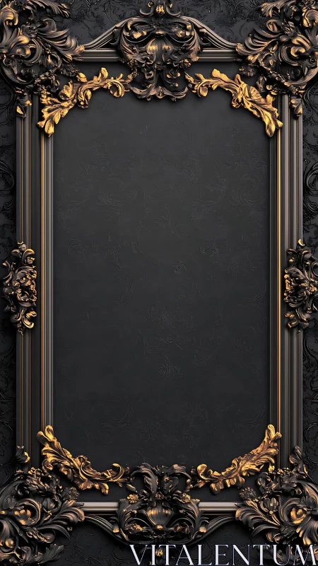 Baroque black relief frame with gilded rococo floral ornaments