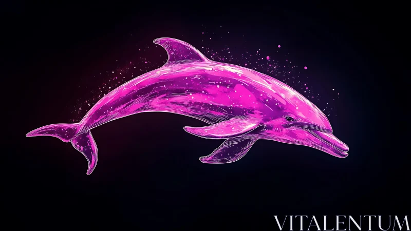 Neon pink digital dolphin on dark gradient background.