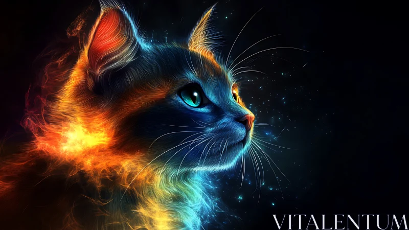 Neon Cat: Fire and Ice Digital Portrait