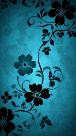 Ornamental silhouette floral composition with cerulean gradient background.