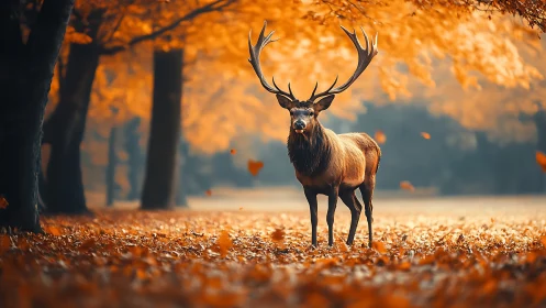 Cervid subject in telephoto autumnal forest depth study.