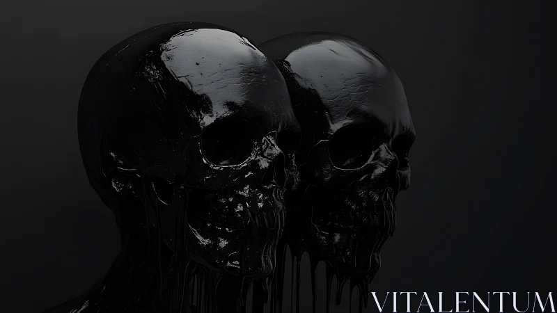 Gleaming twin skulls share a dark, hauntingly glossy silence