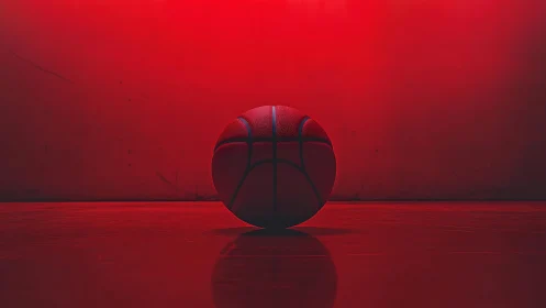Bold basketball rests on a glowing red indoor court