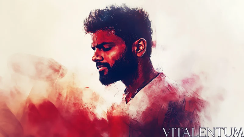 Quiet strength in a dreamy red portrait of calm focus.