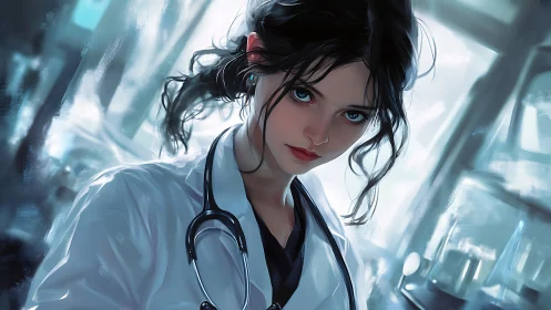 Clinical researcher portrait with digital painterly fidelity.