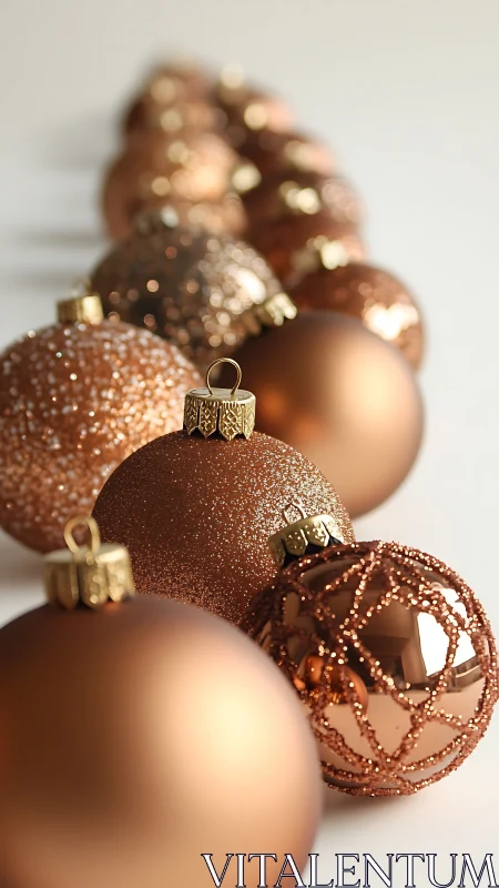 Glistening copper ornaments create a cozy festive holiday glow