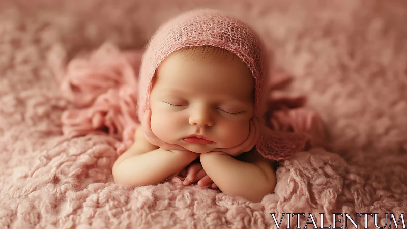 Rosy-cheeked dreamer curled in a cloud of pink hush.