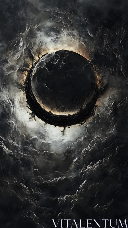 Eclipsed celestial core encircled by fractal storm wreath.