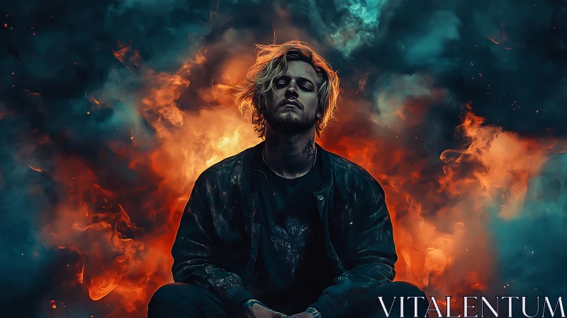 Stormborn drifter crowned in fire and midnight smoke.