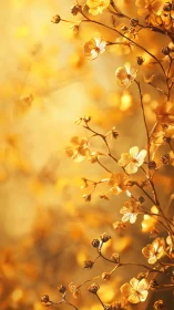 Backlit golden blossoms with shallow depth of field and warm bokeh