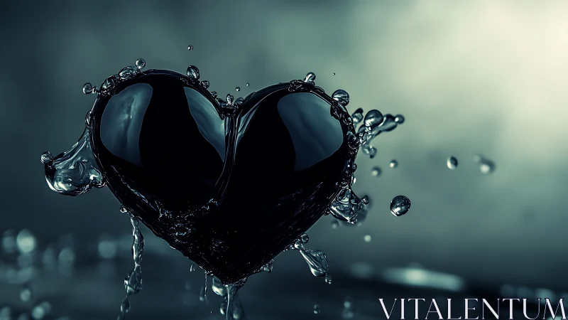 Fluid Dynamics Heart Form: Hydrostatic Black Liquid Sculptural Moment