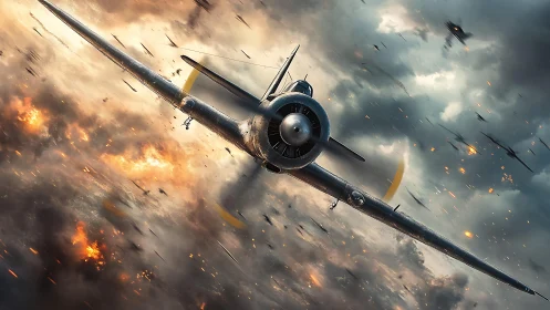 Warbird knifes through a storm of fire and fractured sky