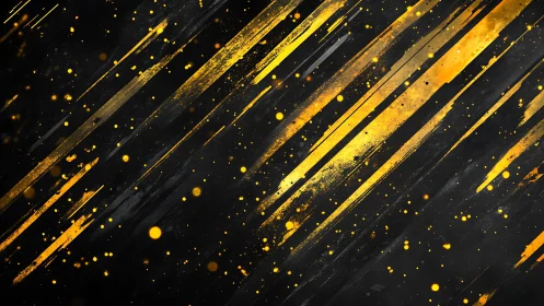 Abstract gold streaks on black background, dynamic modern art style.