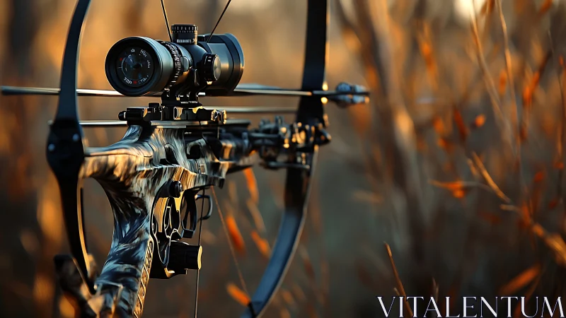 Compound hunting bow with tactical optic in warm dusk field