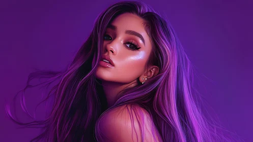 Radiant purple portrait of a confident, glowing young woman.