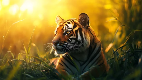 Sunlit jungle philosopher lounges in molten golden haze