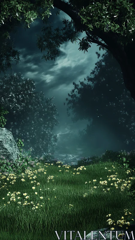 Luminous Meadow Beneath Ancient Boughs.