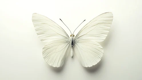 Gentle white butterfly rests in calm, light filled space