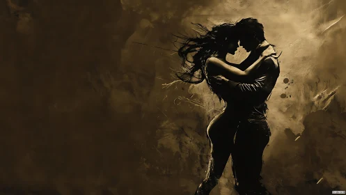 Silhouetted Figure Against Turbulent Atmospheric Field.