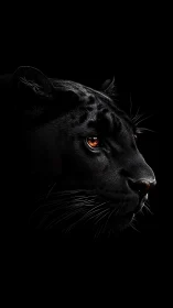 Black Feline Profile with Amber Eyes Against Dark Background.