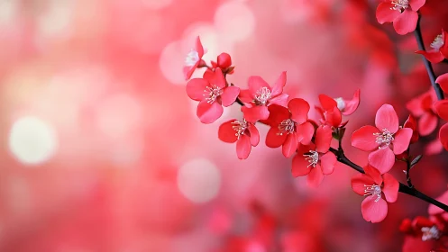 Red Cherry Blossoms in Soft Focus Bloom