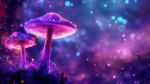 Glow of Midnight Mushrooms in a Dreamy Cosmic Forest.